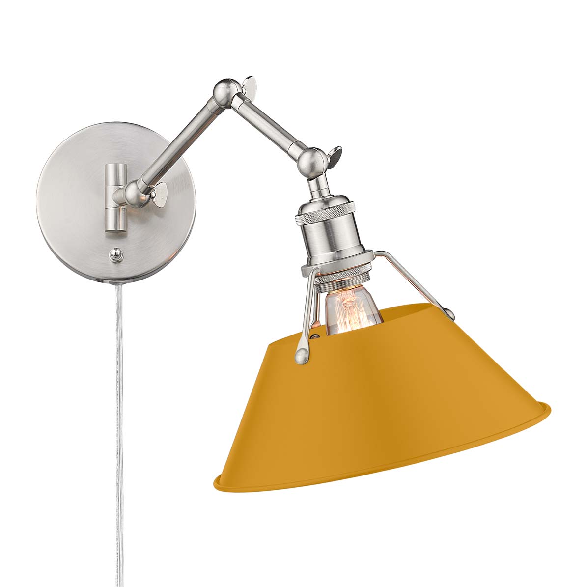Yep by Golden Lighting Orwell 1-light Swing Arm Wall Lamp in Pewter and Auric Yellow shade - - Golden Lighting