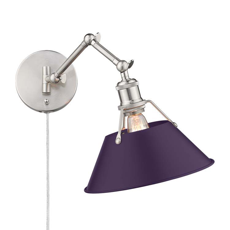 Yep by Golden Lighting Orwell 1-light Swing Arm Wall Lamp in Pewter and Exotic Purple shade - - Golden Lighting