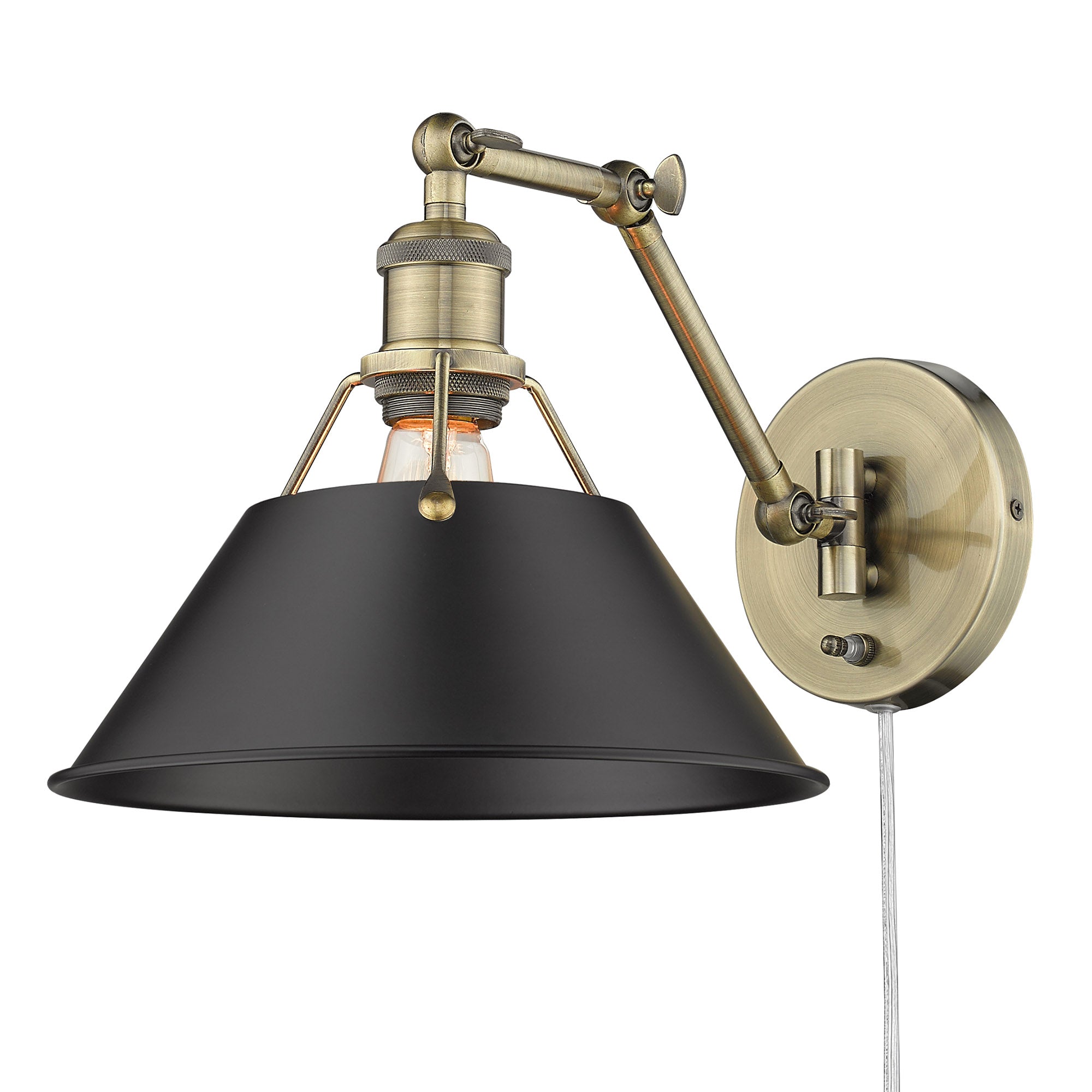 Yep by Golden Lighting Orwell 1-light Swing Arm Wall Lamp in Aged Brass and Matte Black shade - Default Title - Golden Lighting