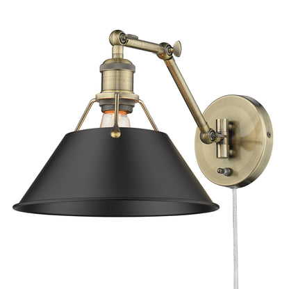 Yep by Golden Lighting Orwell 1-light Swing Arm Wall Lamp in Aged Brass and Matte Black shade