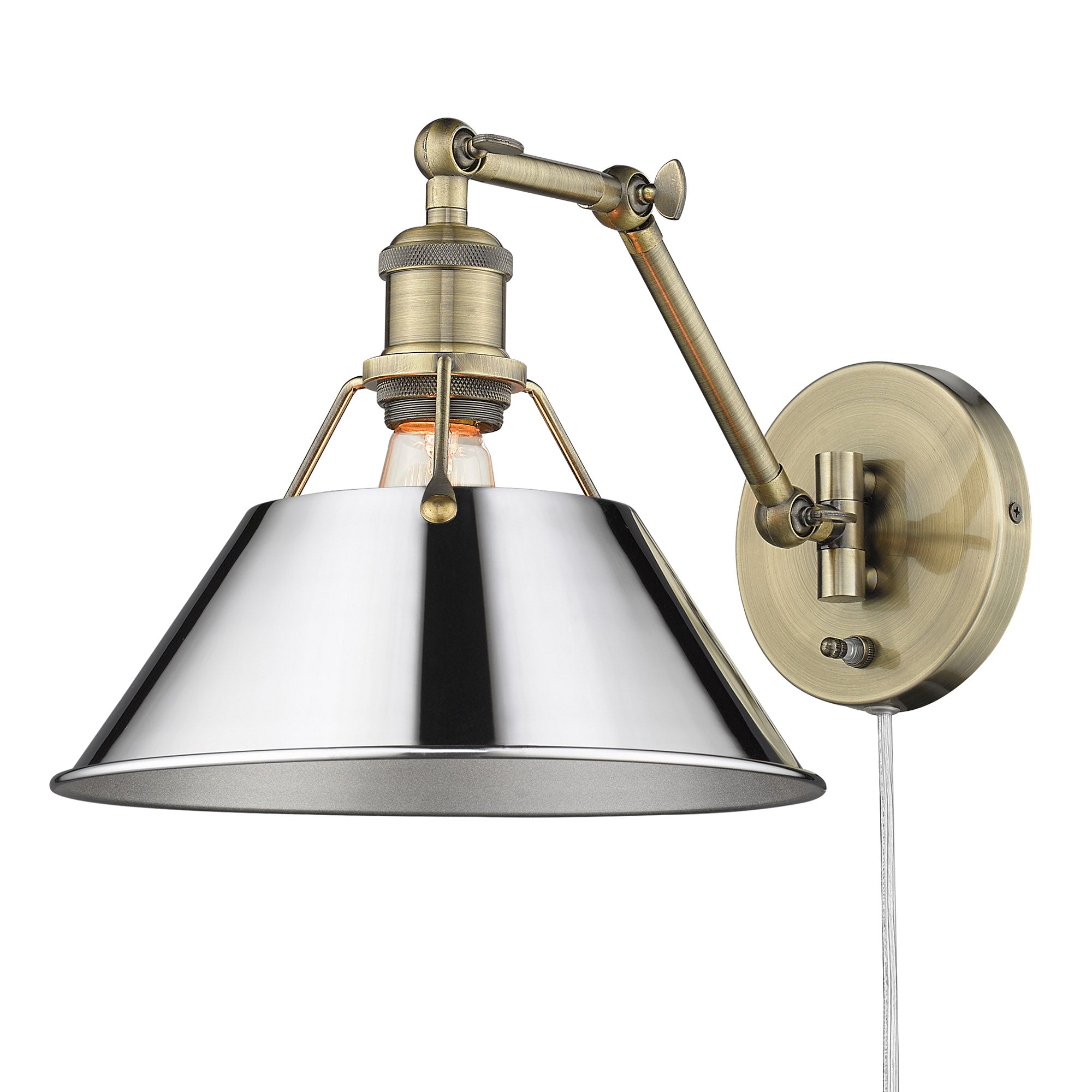 Yep by Golden Lighting Orwell 1-light Swing Arm Wall Lamp in Aged Brass and Chrome shade - Default Title - Golden Lighting