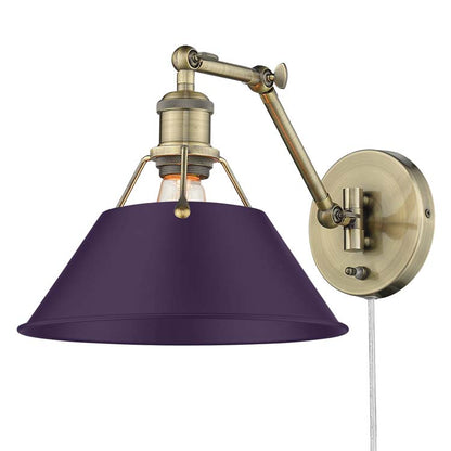 Yep by Golden Lighting Orwell 1-light Swing Arm Wall Lamp in Aged Brass and Exotic Purple shade - - Golden Lighting