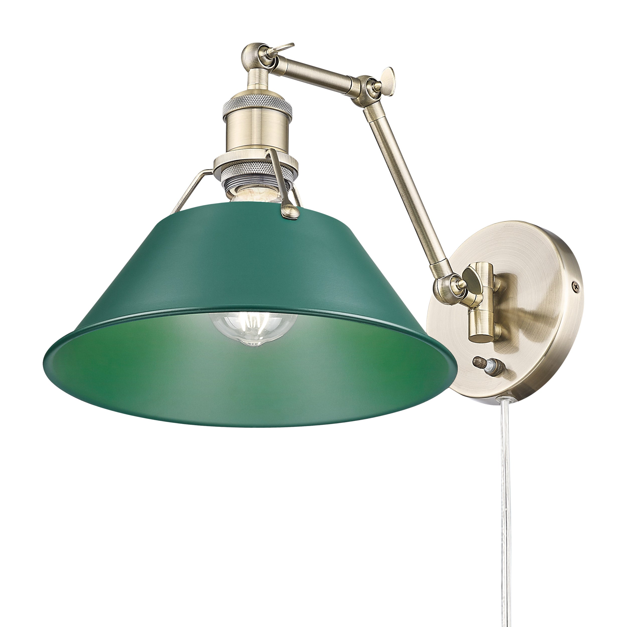 Yep by Golden Lighting Orwell 1-light Swing Arm Wall Lamp in Aged Brass and Pine Green shade - Default Title - Golden Lighting