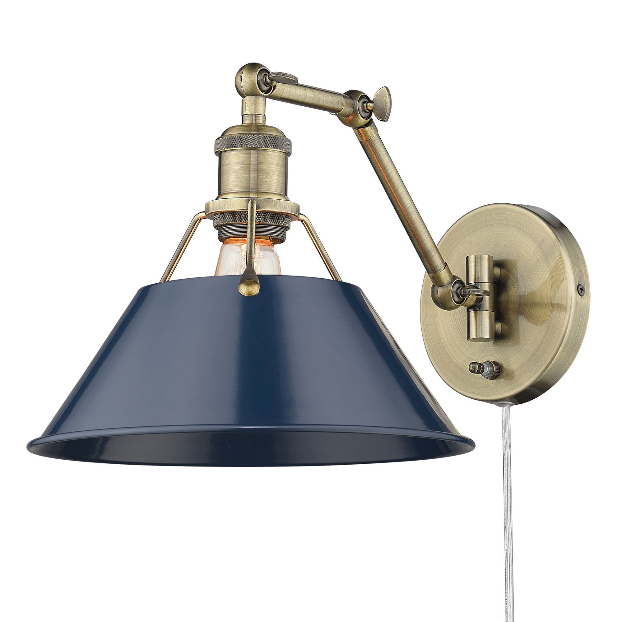 Yep by Golden Lighting Orwell 1-light Swing Arm Wall Lamp in Aged Brass and Navy Blue shade - Default Title - Golden Lighting