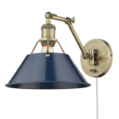 Yep by Golden Lighting Orwell 1-light Swing Arm Wall Lamp in Aged Brass and Navy Blue shade - - Golden Lighting