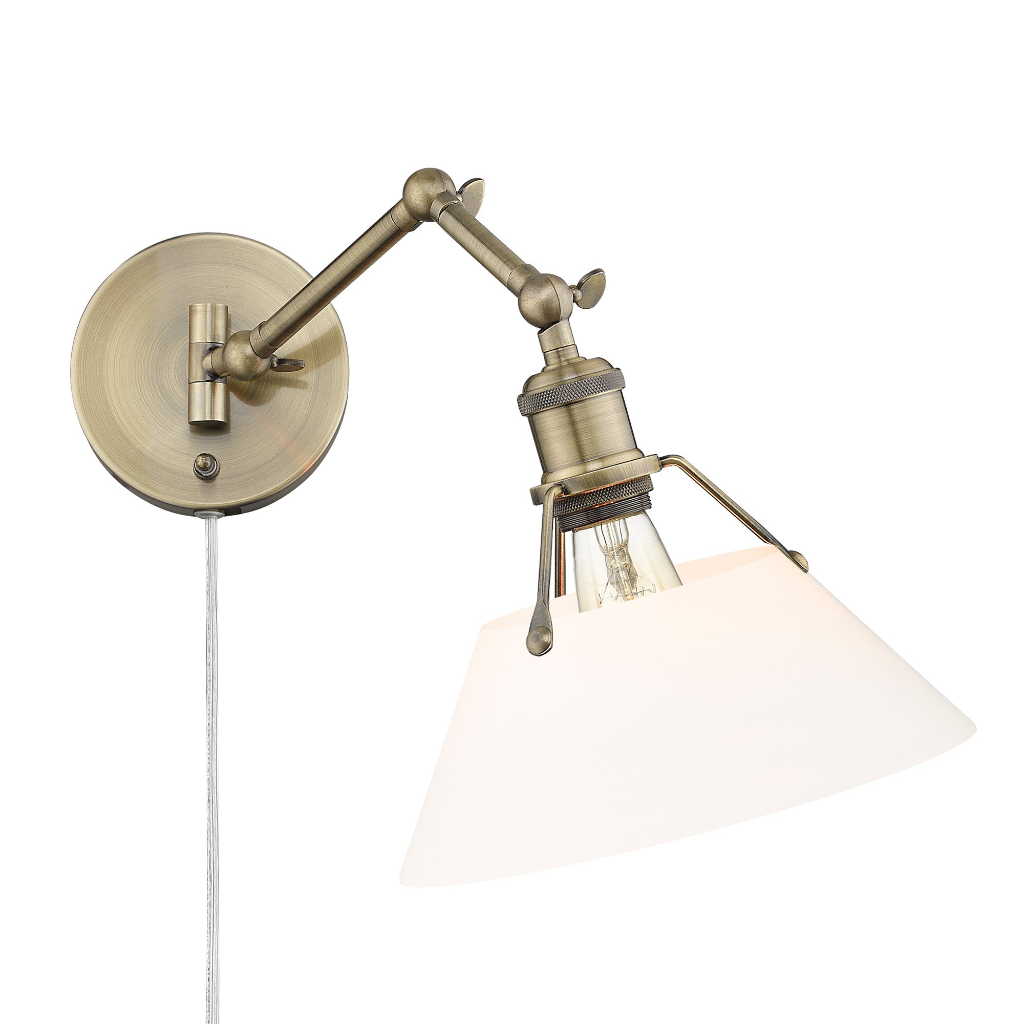 Orwell Articulating Wall Sconce in Aged Brass with Opal Glass - - Golden Lighting