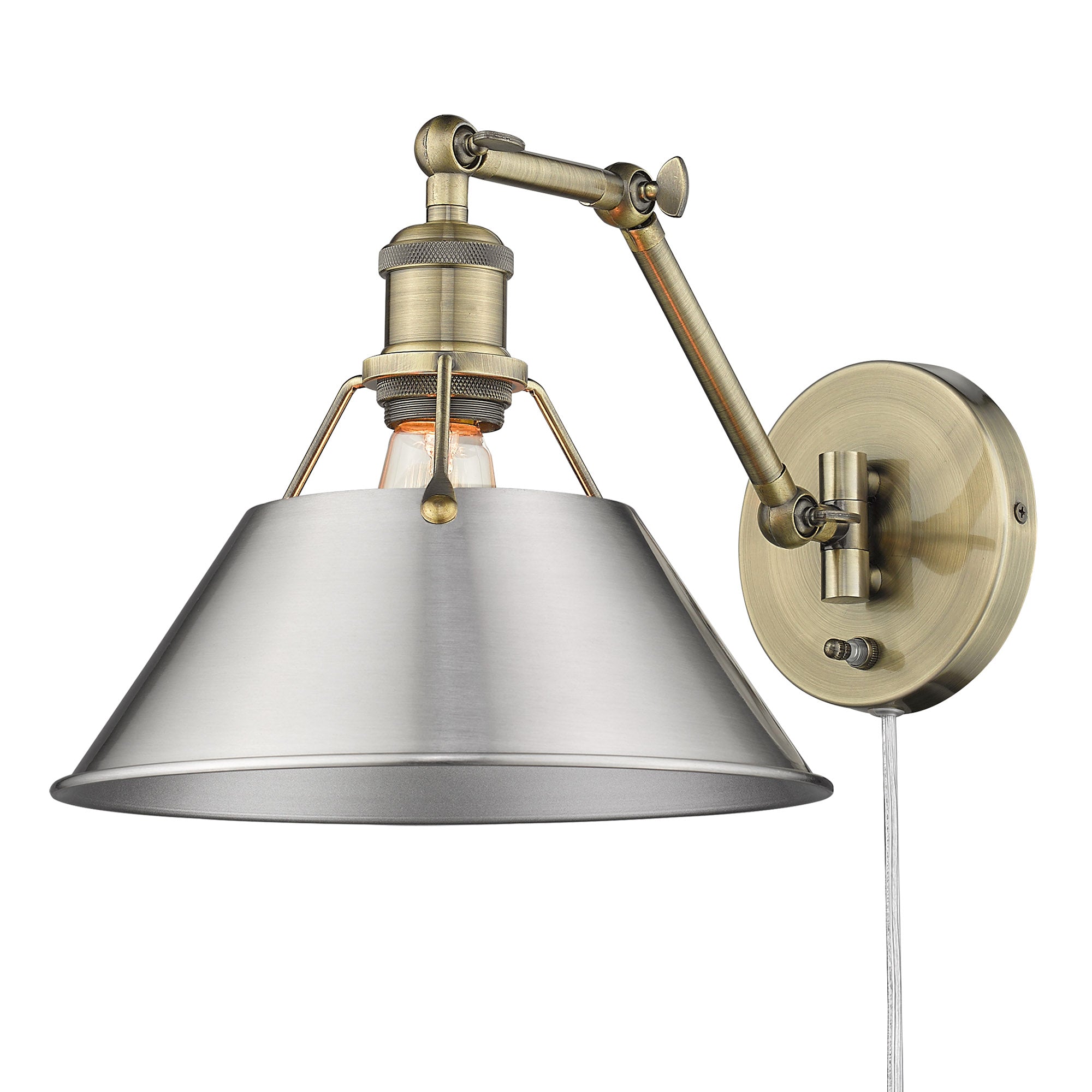 Yep by Golden Lighting Orwell 1-light Swing Arm Wall Lamp in Aged Brass and Pewter shade - Default Title - Golden Lighting