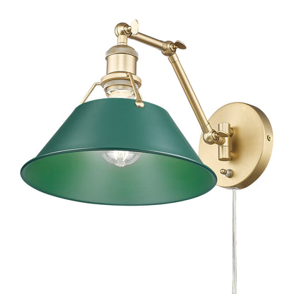 Yep by Golden Lighting Orwell 1-light Swing Arm in Brushed Champagne Brass and Pine Green shade - - Golden Lighting