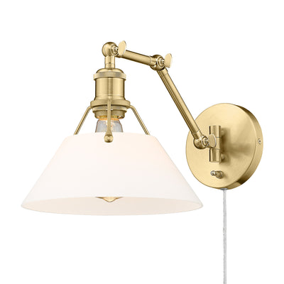 Yep by Golden Lighting Orwell 1-light Swing Arm Wall Lamp in Brushed Champagne Brass and Opal Glass - - Golden Lighting