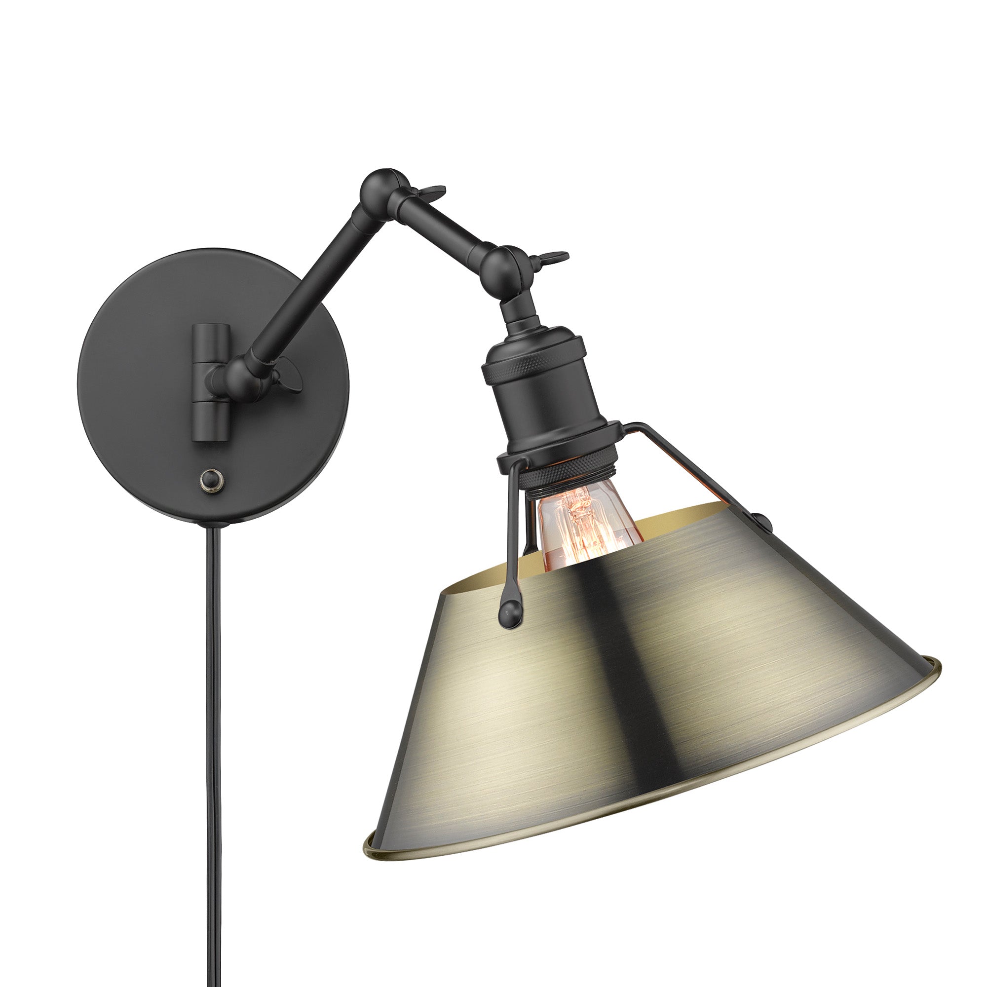 Yep by Golden Lighting Orwell 1-light Swing Arm Wall Lamp in Matte Black and Aged Brass shade