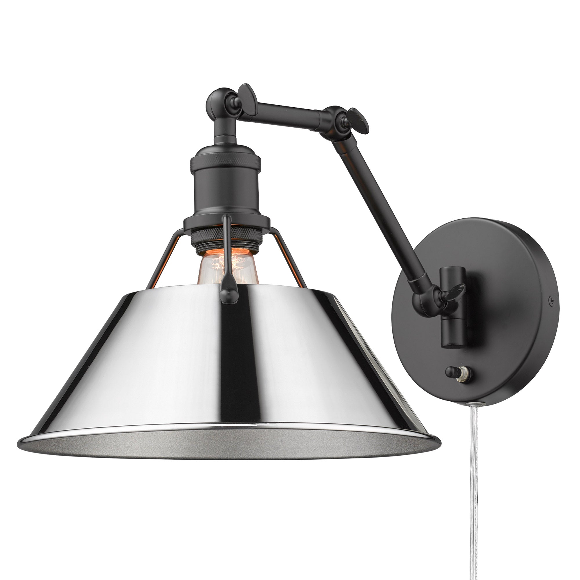 Yep by Golden Lighting Orwell 1-light Swing Arm Wall Lamp in Matte Black and Chrome shade - Default Title - Golden Lighting
