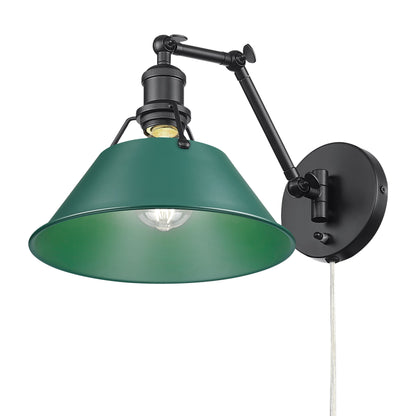 Yep by Golden Lighting Orwell 1-light Swing Arm Wall Lamp in Matte Black and Pine Green shade - - Golden Lighting