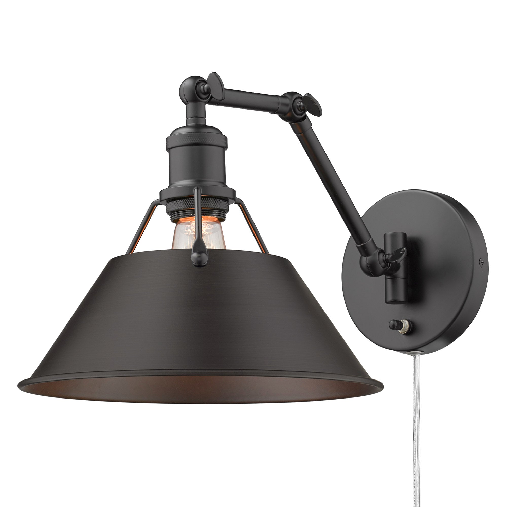 Yep by Golden Lighting Orwell 1-light Swing Arm Wall Lamp in Matte Black and Rubbed Bronze shade