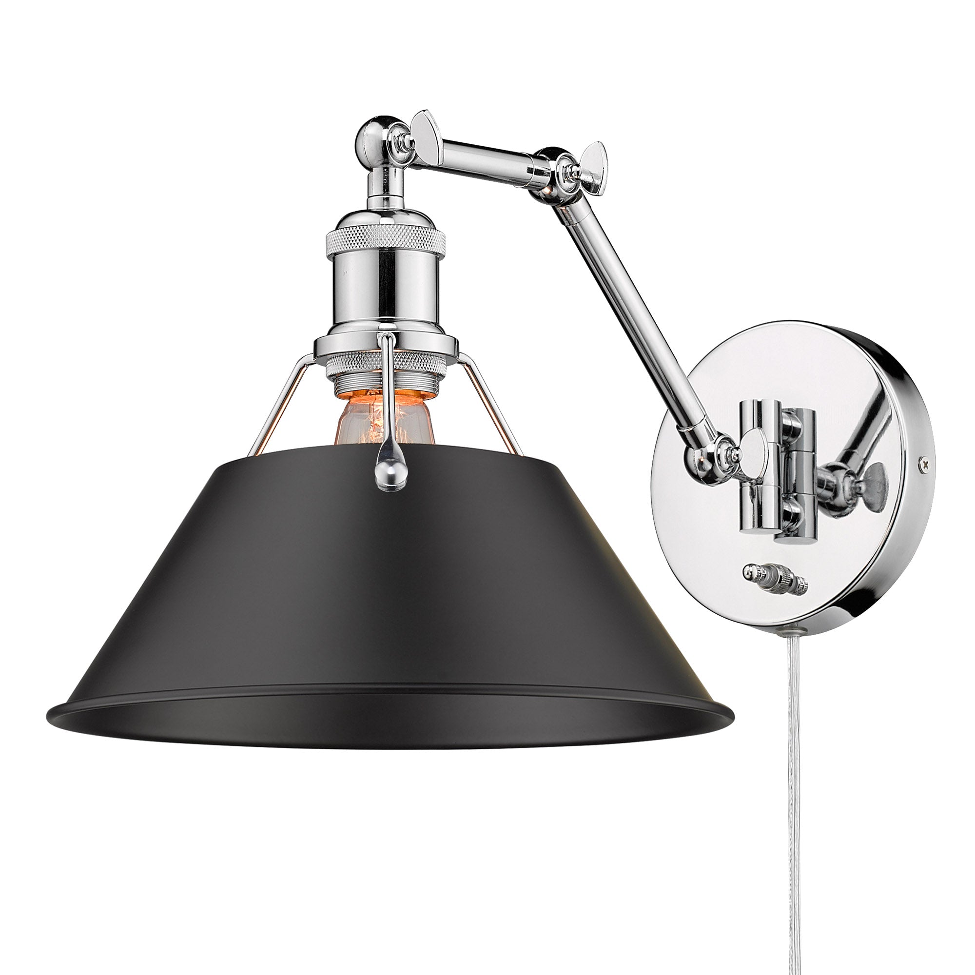 Yep by Golden Lighting Orwell 1-light Swing Arm Wall Lamp in Chrome and Matte Black shade - Default Title - Golden Lighting