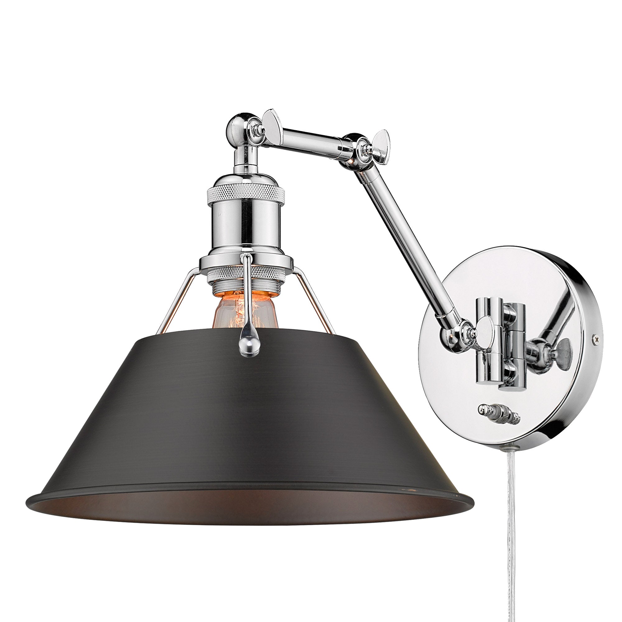 Yep by Golden Lighting Orwell 1-light Swing Arm Wall Lamp in Chrome and Rubbed Bronze shade - Default Title - Golden Lighting