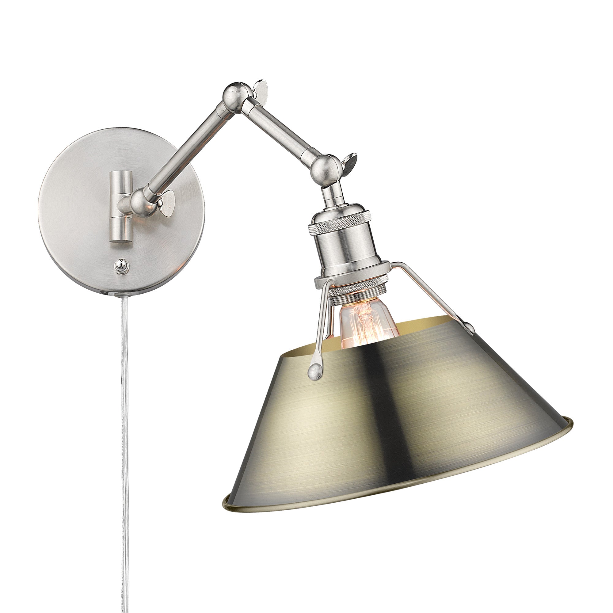 Yep by Golden Lighting Orwell 1-light Swing Arm Wall Lamp in Pewter and Aged Brass shade - - Golden Lighting