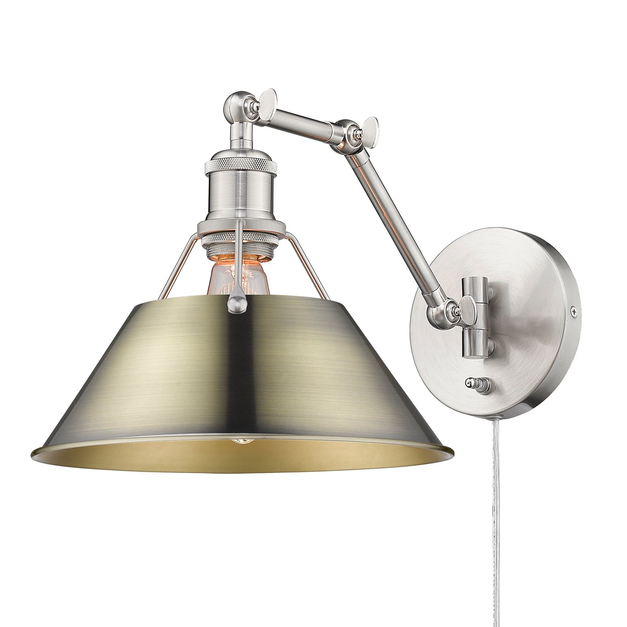 Orwell Articulating Wall Sconce in Pewter with Aged Brass - Pewter / Aged Brass / Gold - Golden Lighting