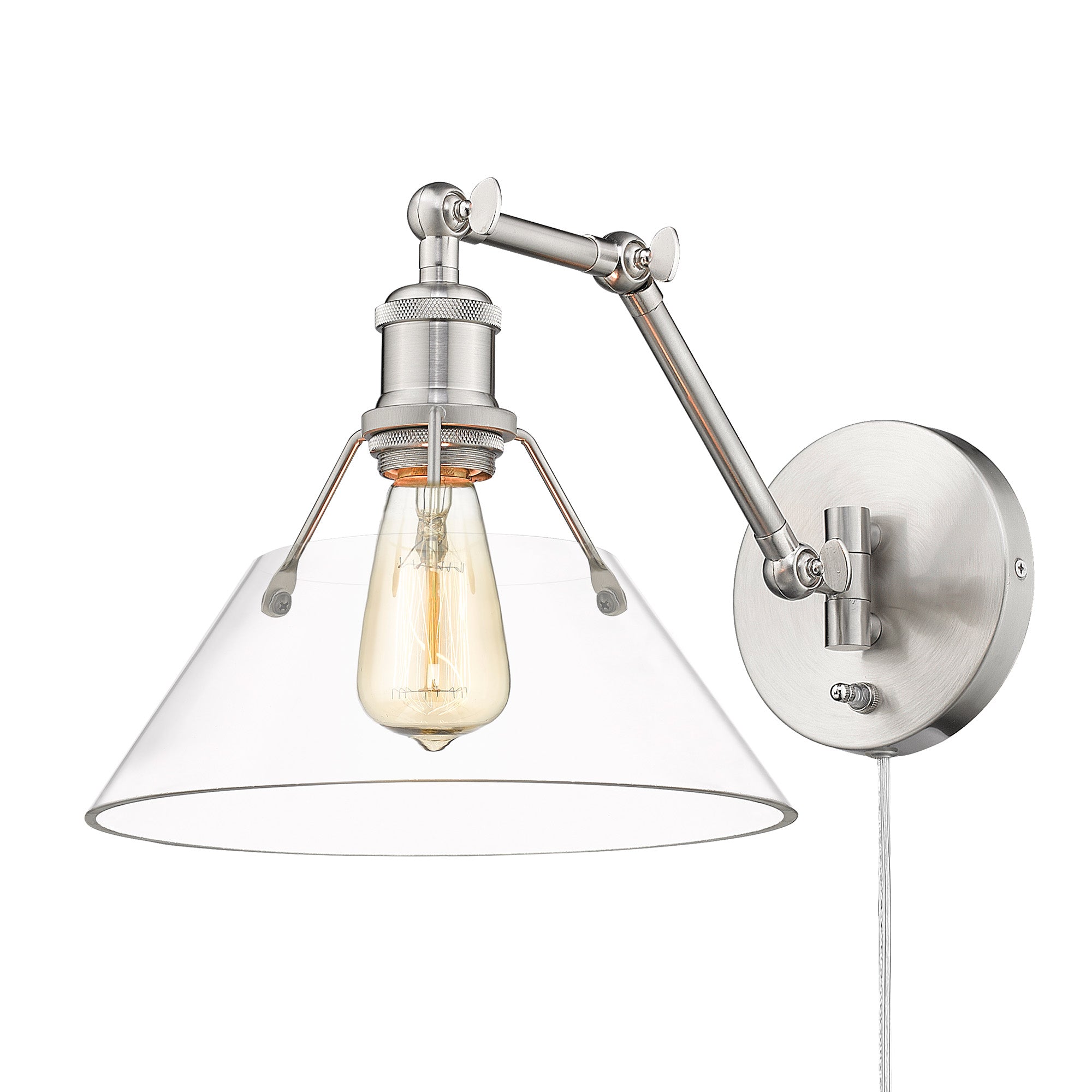 Yep by Golden Lighting Orwell 1-light Swing Arm Wall Lamp in Pewter and Clear Glass - - Golden Lighting