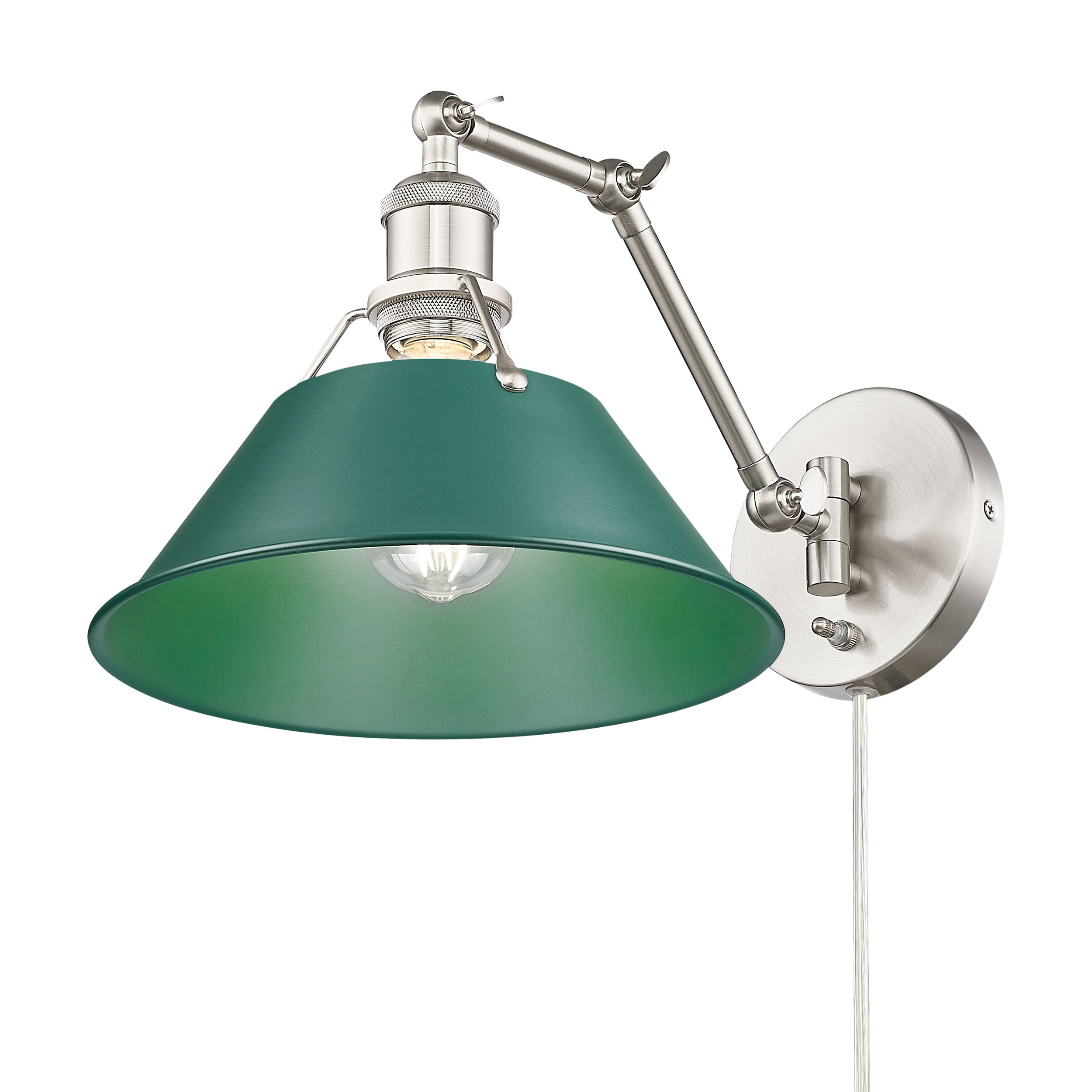 Yep by Golden Lighting Orwell 1-light Swing Arm Wall Lamp in Pewter and Pine Green shade - - Golden Lighting