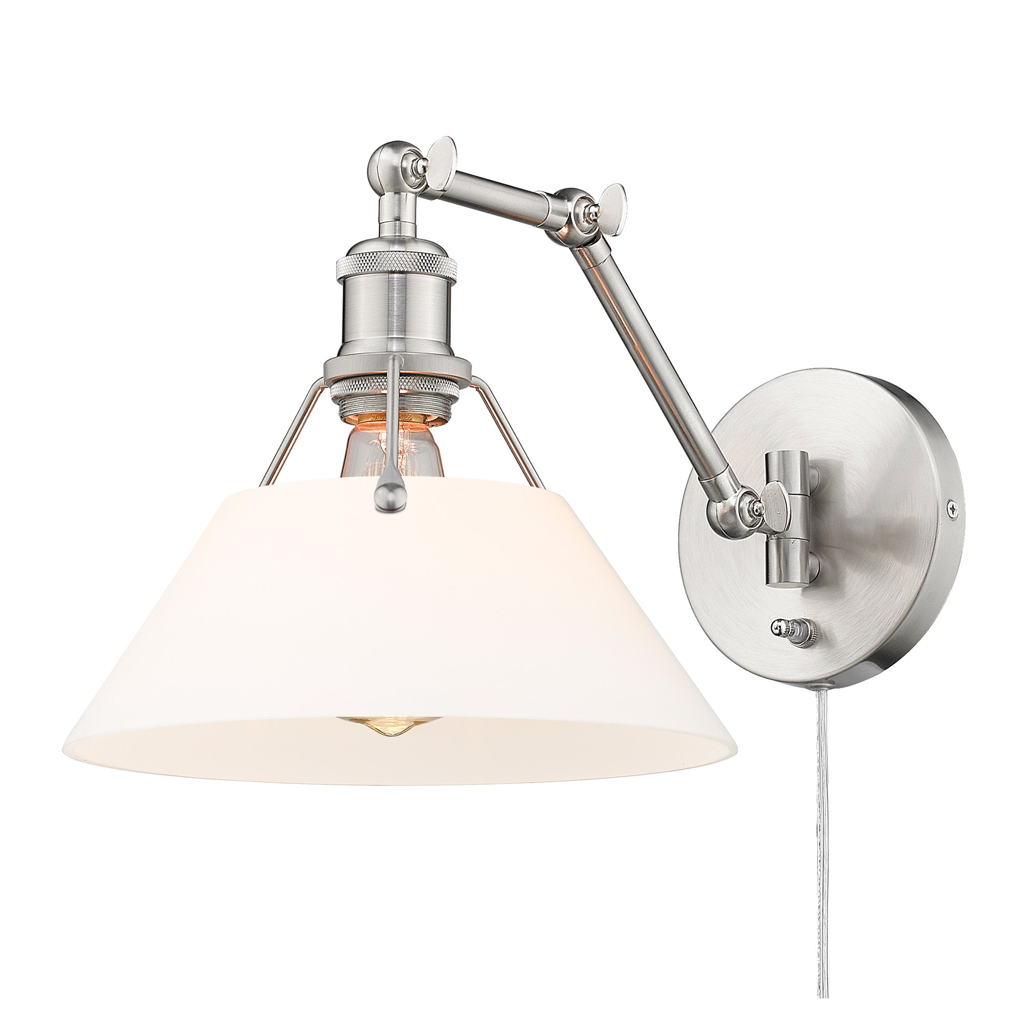 Yep by Golden Lighting Orwell 1-light Swing Arm Wall Lamp in Pewter and Opal Glass