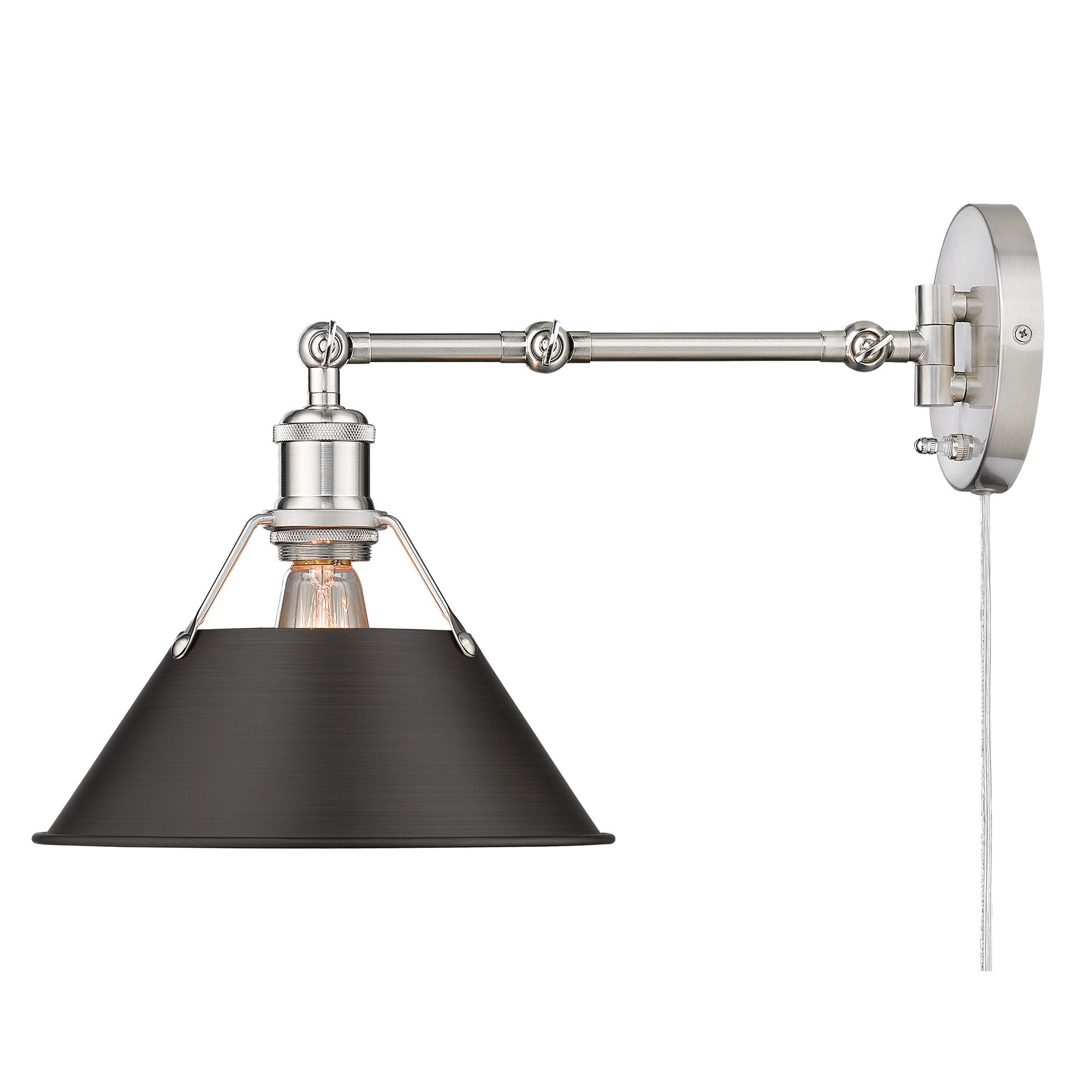 Yep by Golden Lighting Orwell 1-light Swing Arm Wall Lamp in Pewter and Rubbed Bronze shade