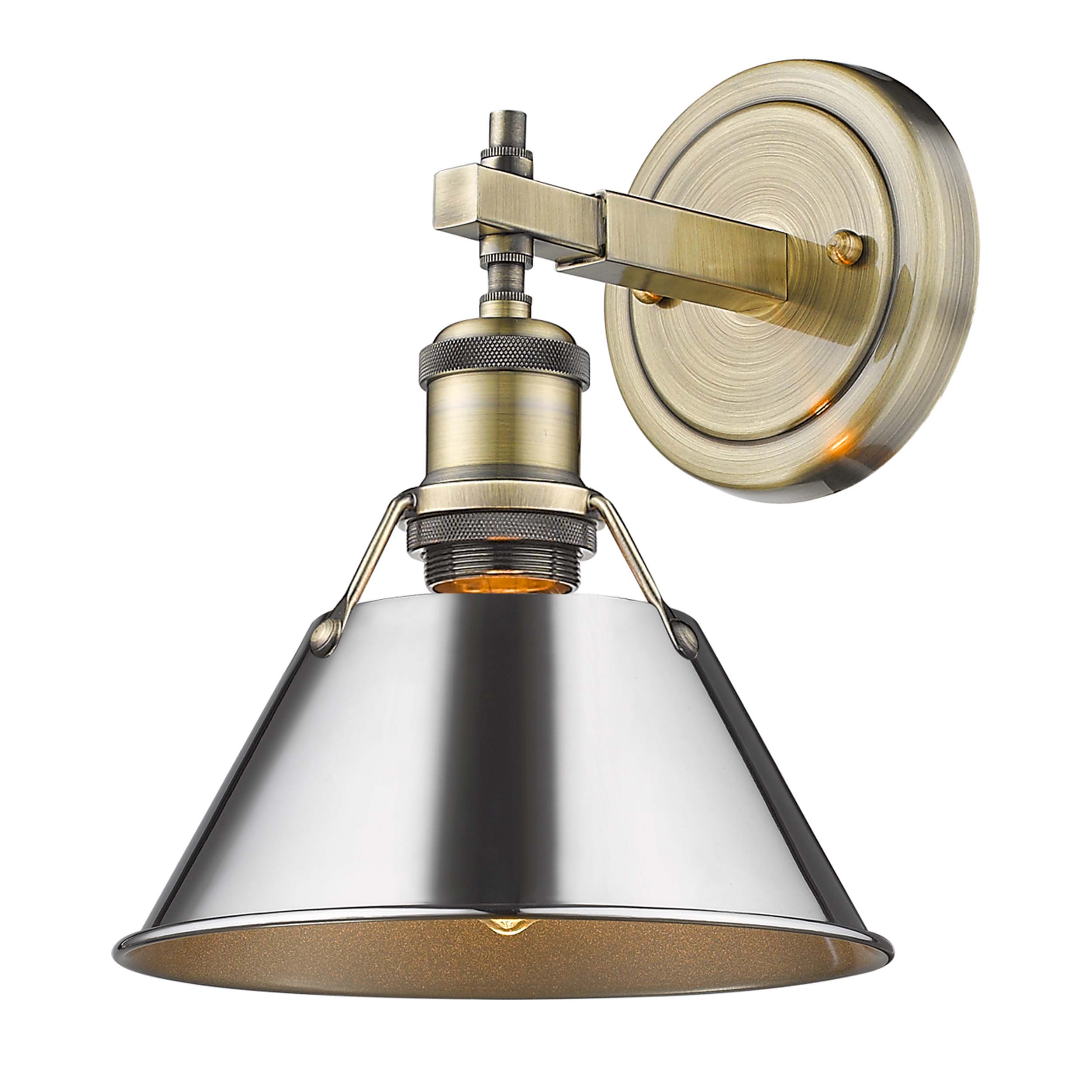 Yep by Golden Lighting Orwell 1-light Vanity in Aged Brass and Chrome shade