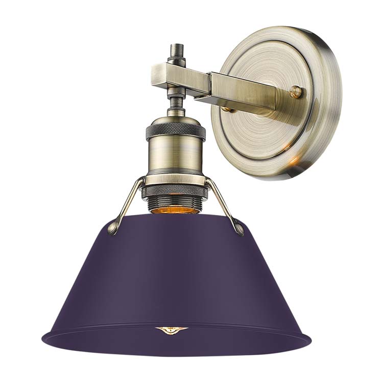 Yep by Golden Lighting Orwell 1-light Vanity in Aged Brass and Exotic Purple shade