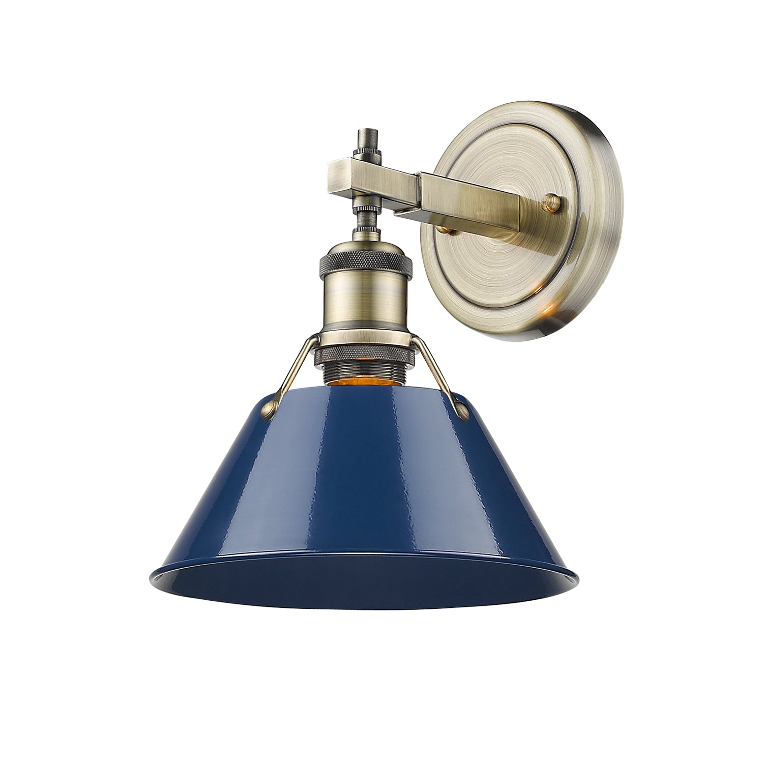 Yep by Golden Lighting Orwell 1-light Vanity in Aged Brass and Navy Blue shade
