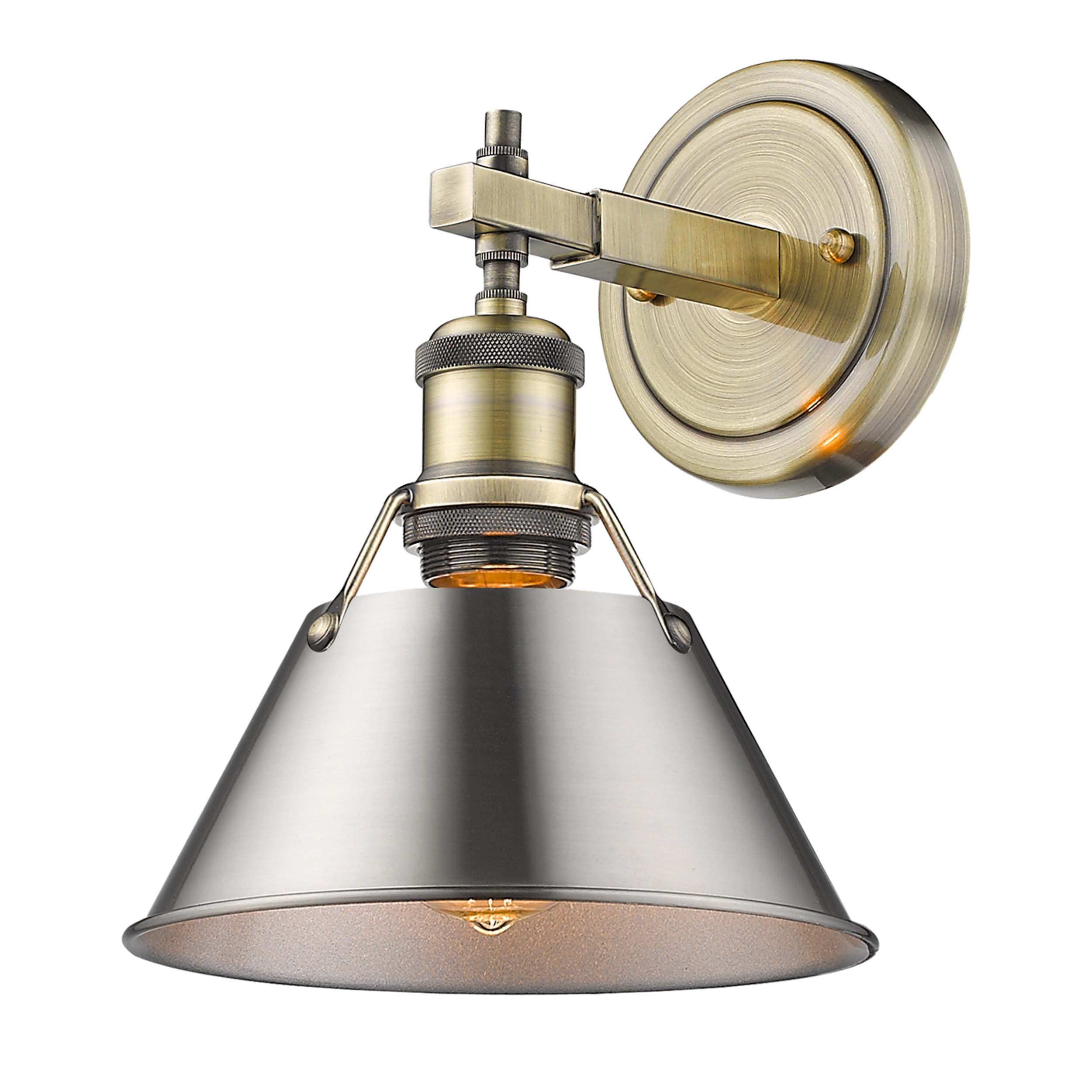 Yep by Golden Lighting Orwell 1-light Vanity in Aged Brass and Pewter shade