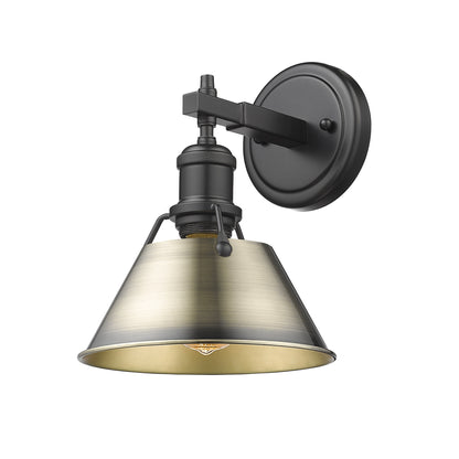 Orwell 1-Light Bath Vanity in Matte Black with Aged Brass - - Golden Lighting