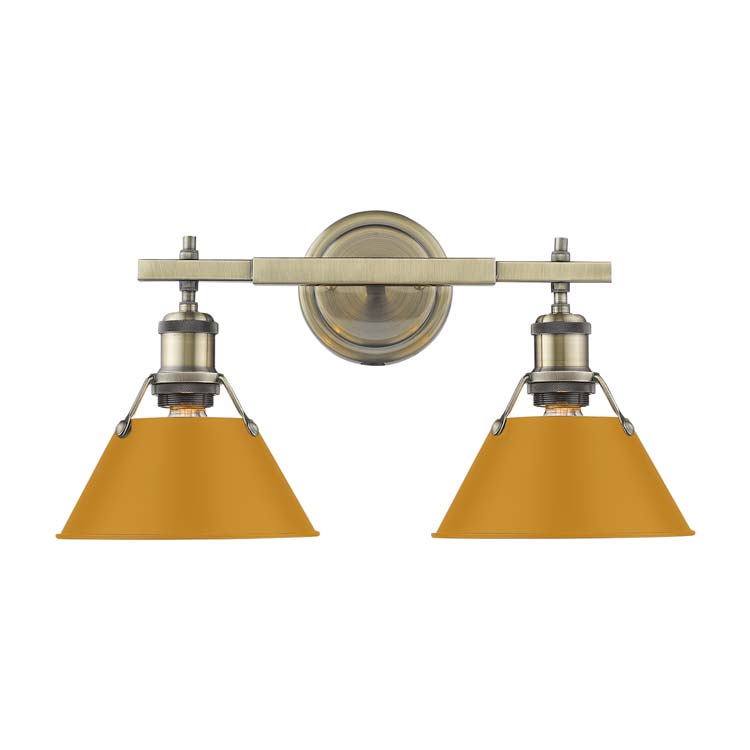 Yep by Golden Lighting Orwell 2-light Vanity in Aged Brass and Auric Yellow shade - - Golden Lighting