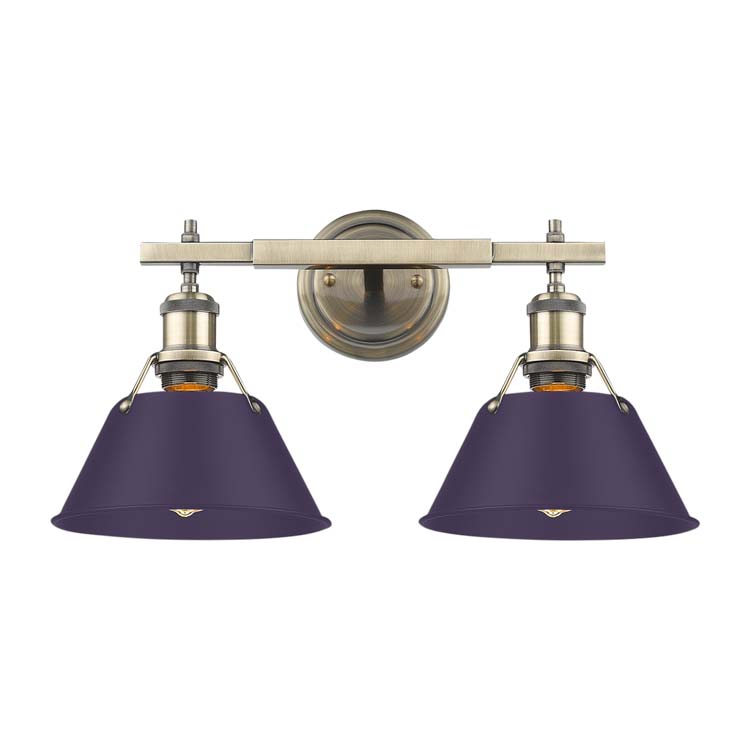 Yep by Golden Lighting Orwell 2-light Vanity in Aged Brass and Exotic Purple shade - - Golden Lighting