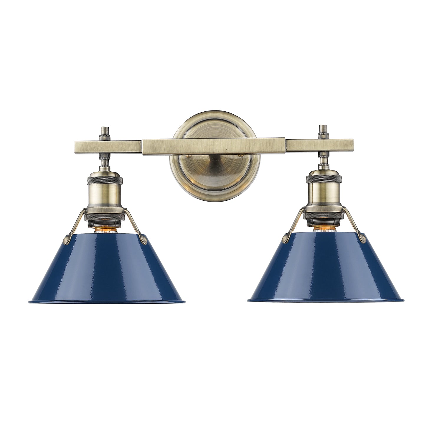 Yep by Golden Lighting Orwell 2-light Vanity in Aged Brass and Navy Blue shade - - Golden Lighting