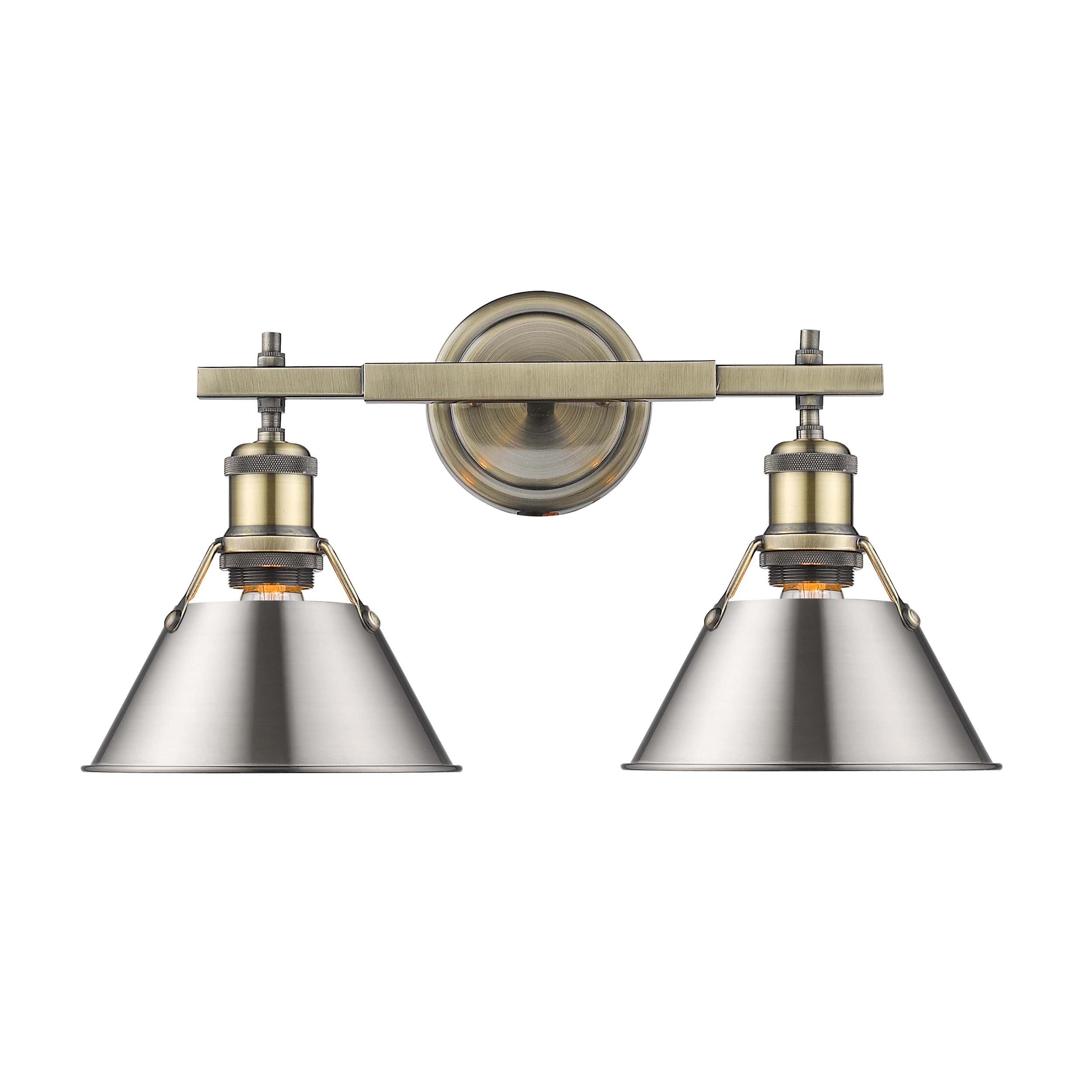 Yep by Golden Lighting Orwell 2-light Vanity in Aged Brass and Pewter shade - - Golden Lighting