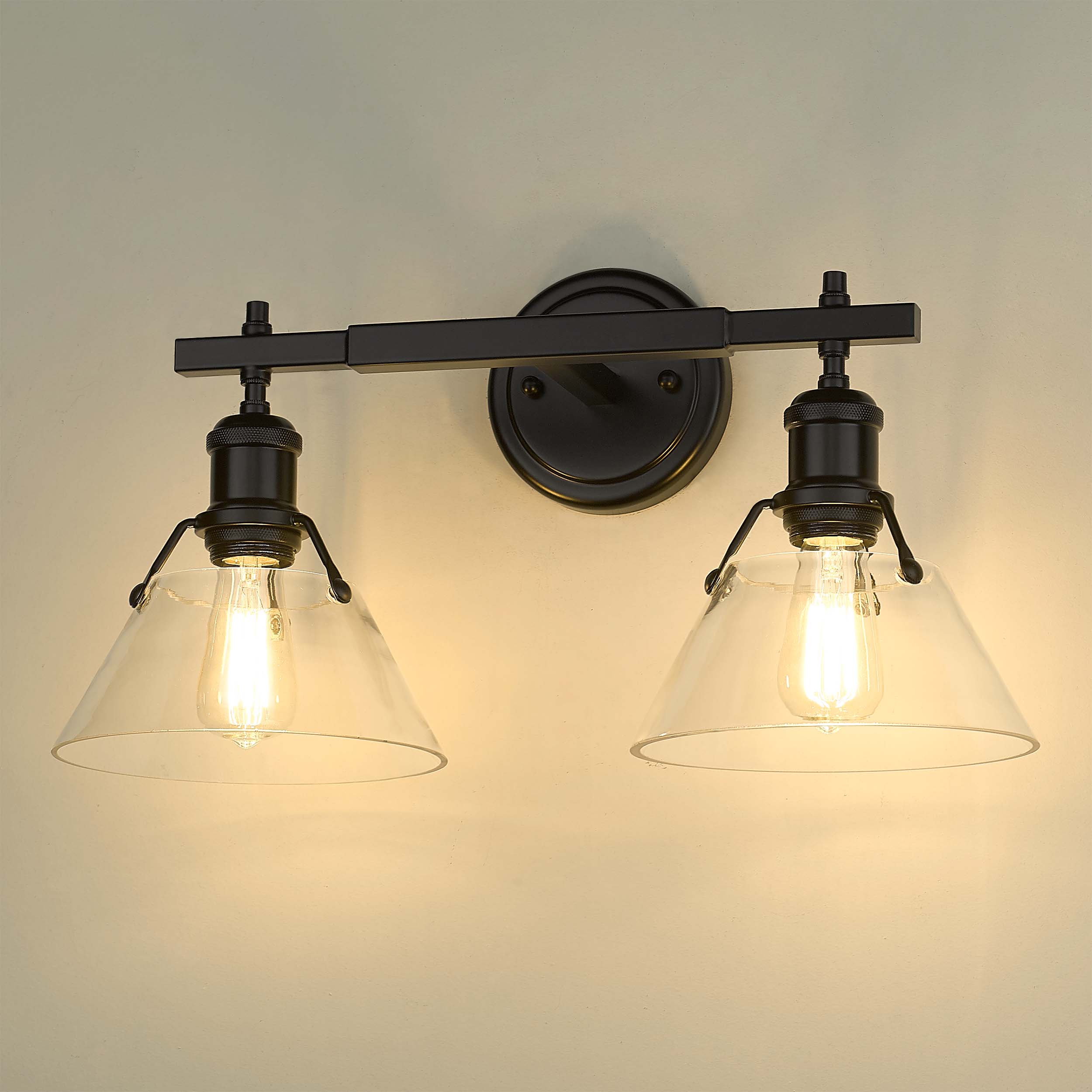Yep by Golden Lighting Orwell 2-light Vanity in Matte Black and Clear Glass - - Golden Lighting