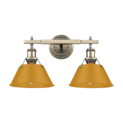 Yep by Golden Lighting Orwell 2-light Vanity in Aged Brass and Auric Yellow shade
