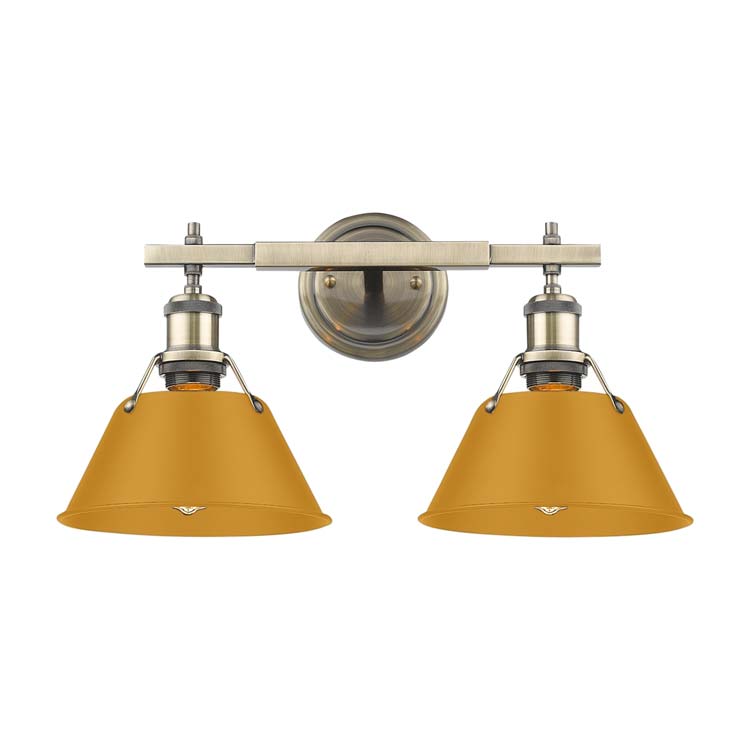 Yep by Golden Lighting Orwell 2-light Vanity in Aged Brass and Auric Yellow shade