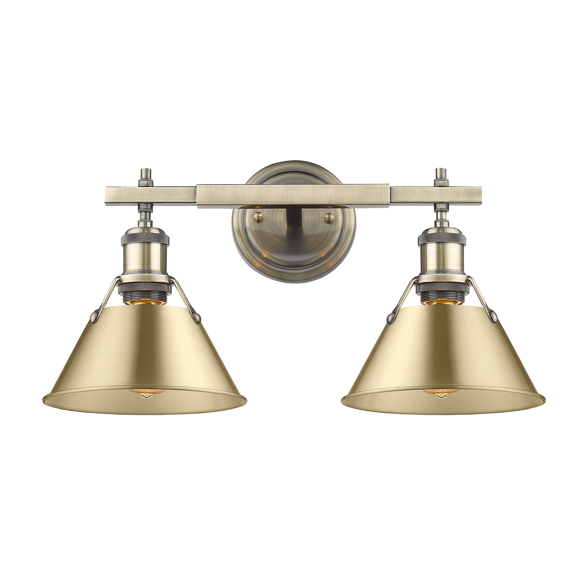 Orwell 2-Light Vanity Light in Aged Brass with Brushed Champagne Bronze - - Golden Lighting