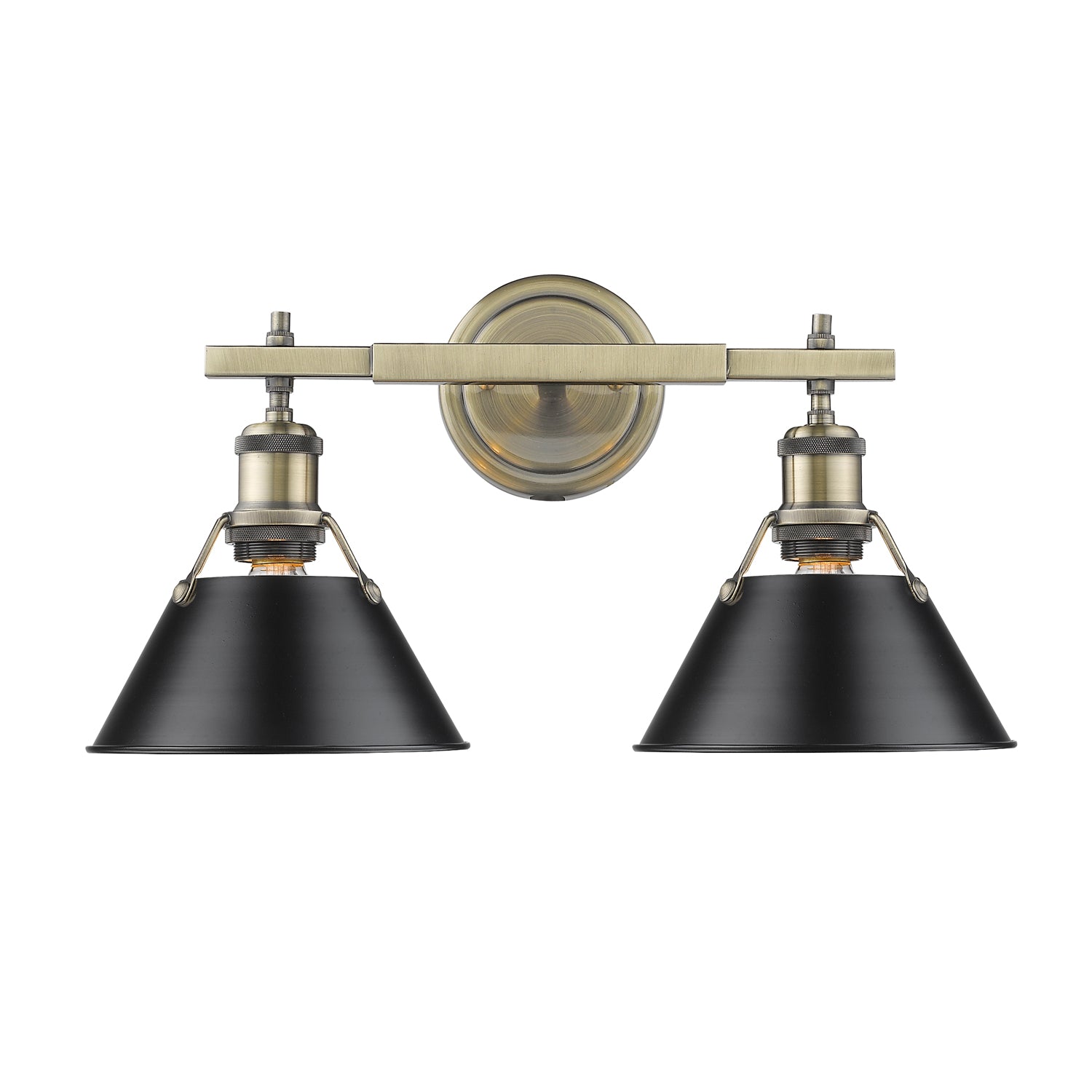 Orwell 2-Light Vanity Light in Aged Brass with Matte Black - - Golden Lighting