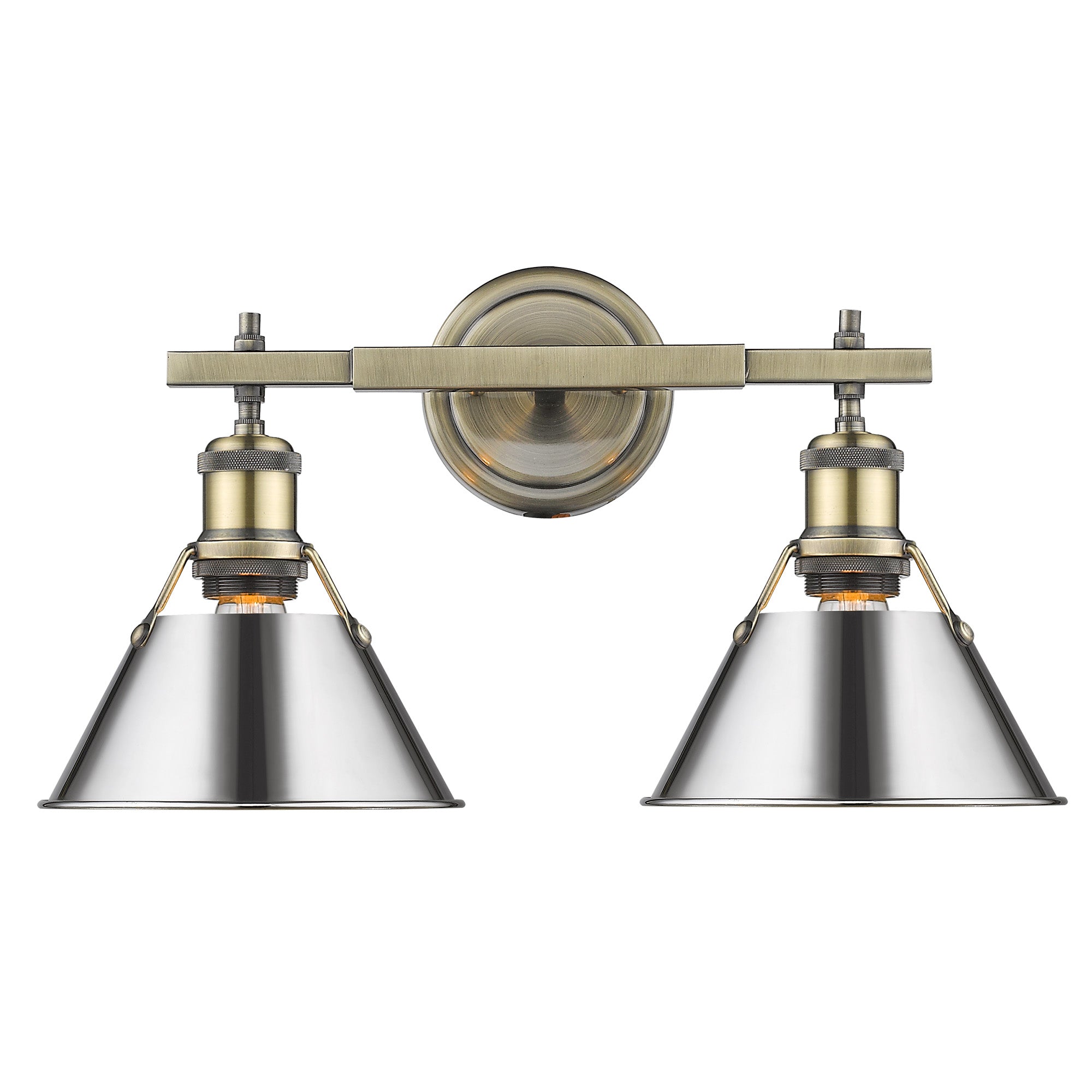 Orwell 2-Light Vanity Light in Aged Brass with Chrome - - Golden Lighting