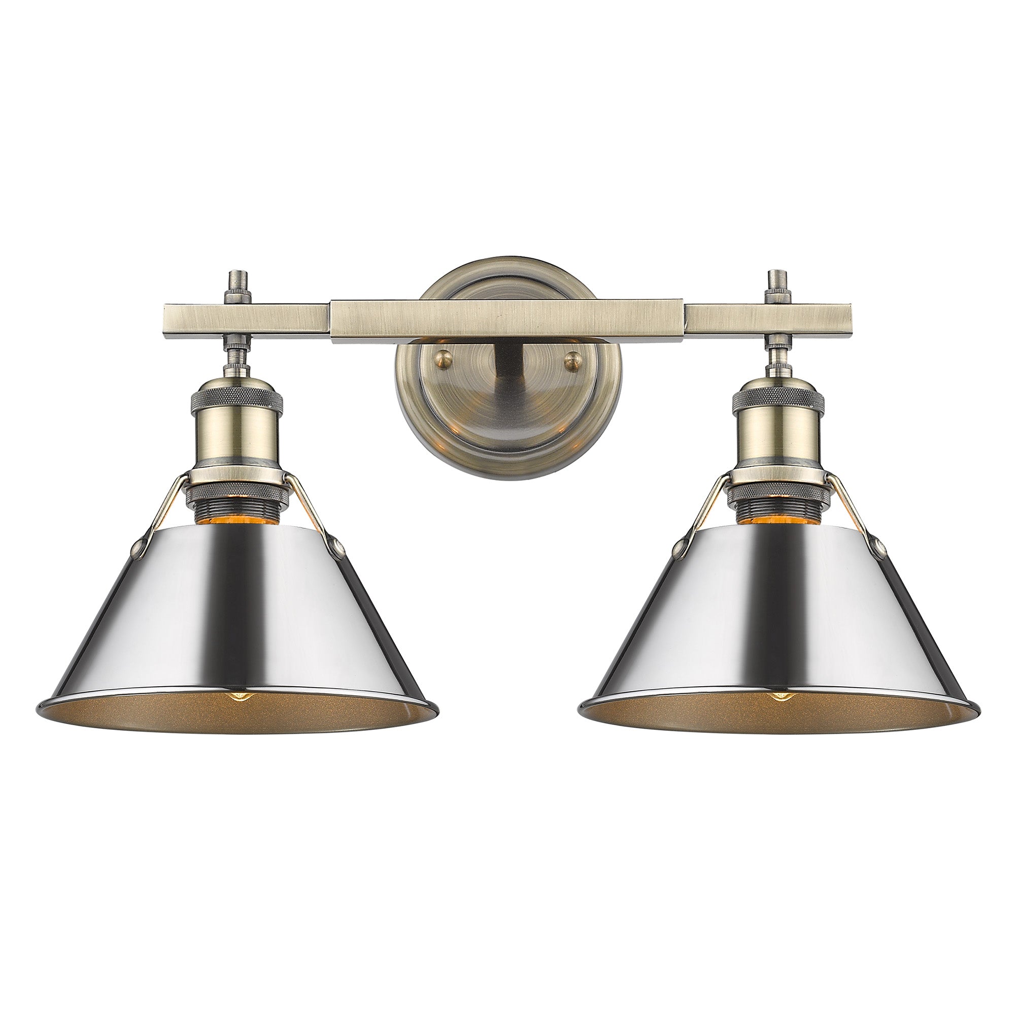 Orwell 2-Light Vanity Light in Aged Brass with Chrome - Aged Brass / Chrome / Silver - Golden Lighting