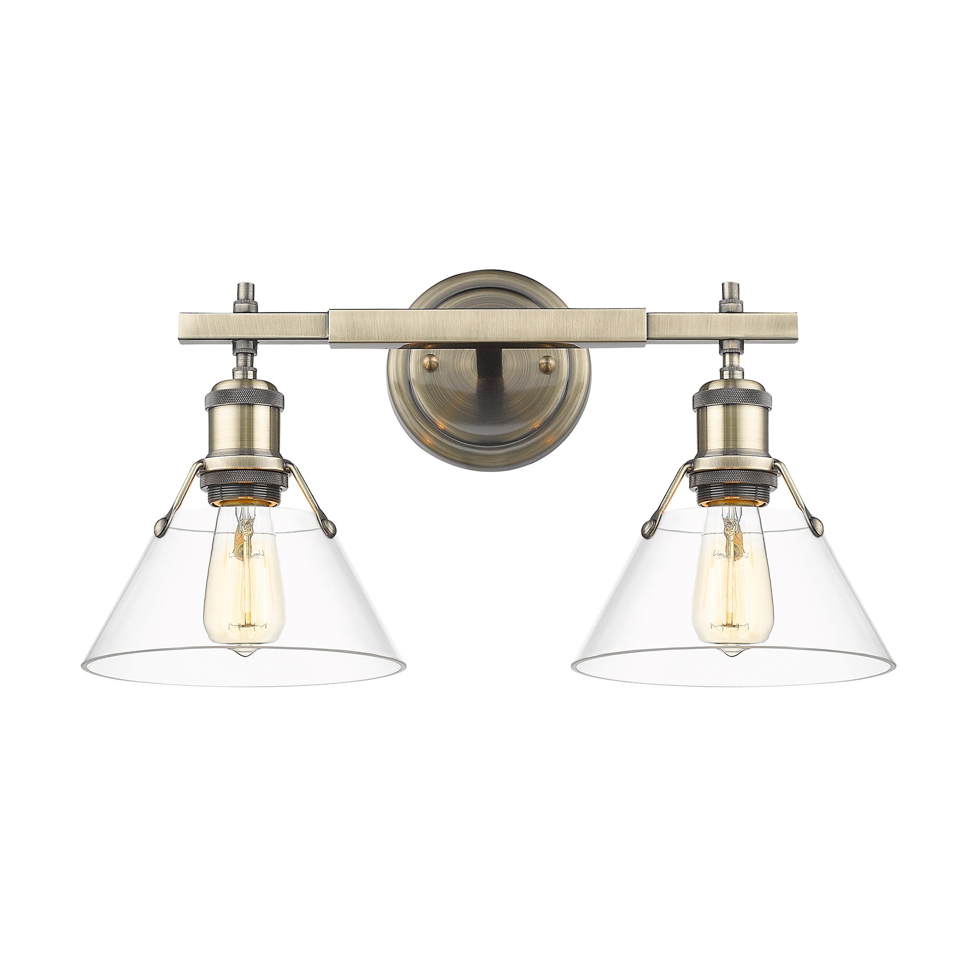 Orwell 2-Light Vanity Light in Aged Brass with Clear Glass - - Golden Lighting