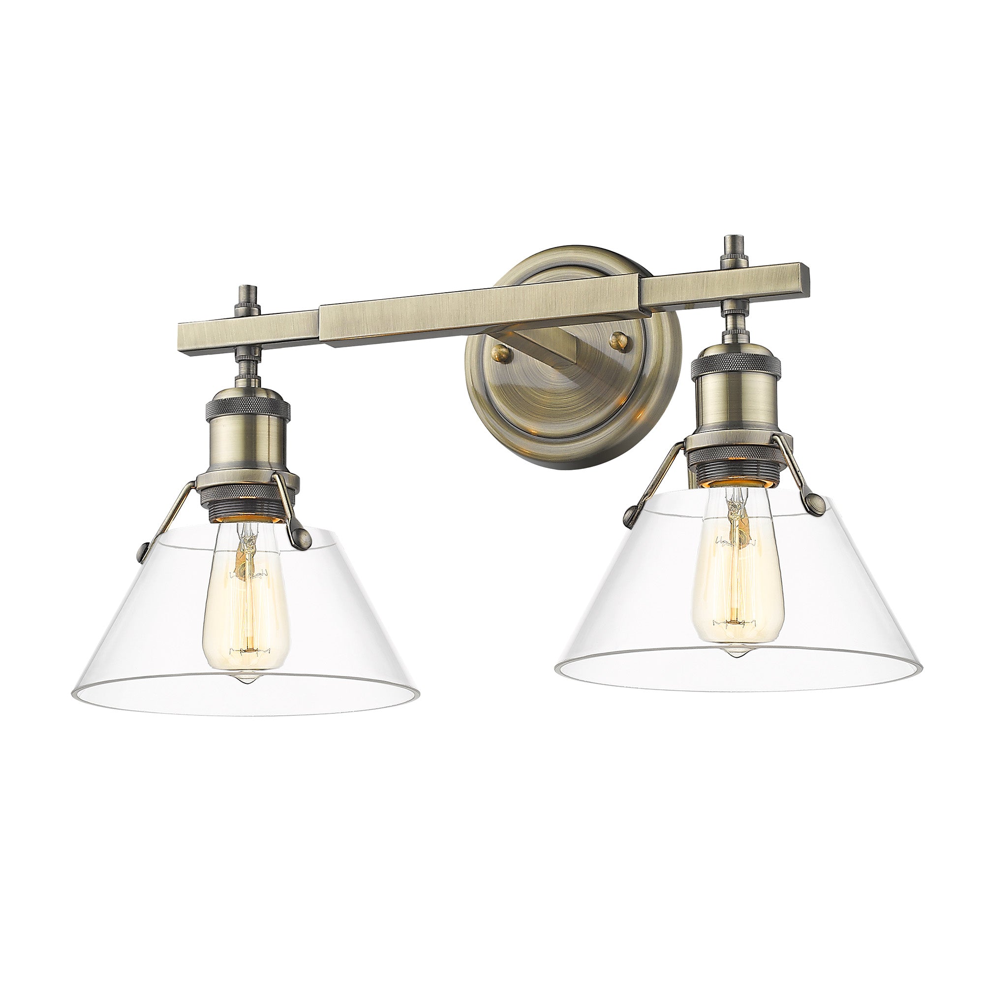 Orwell 2-Light Vanity Light in Aged Brass with Clear Glass - Default Title - Golden Lighting