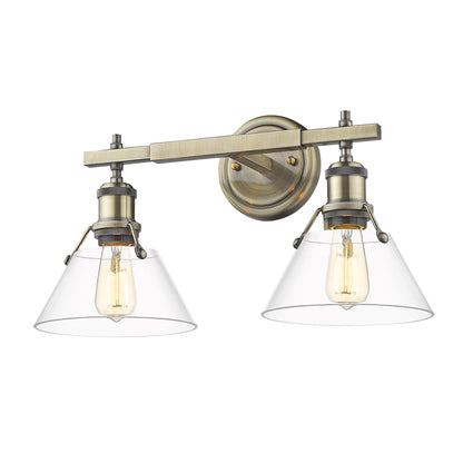 Orwell 2-Light Vanity Light in Aged Brass with Clear Glass - Default Title - Golden Lighting