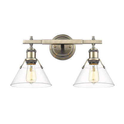 Orwell 2-Light Vanity Light in Aged Brass with Clear Glass - - Golden Lighting