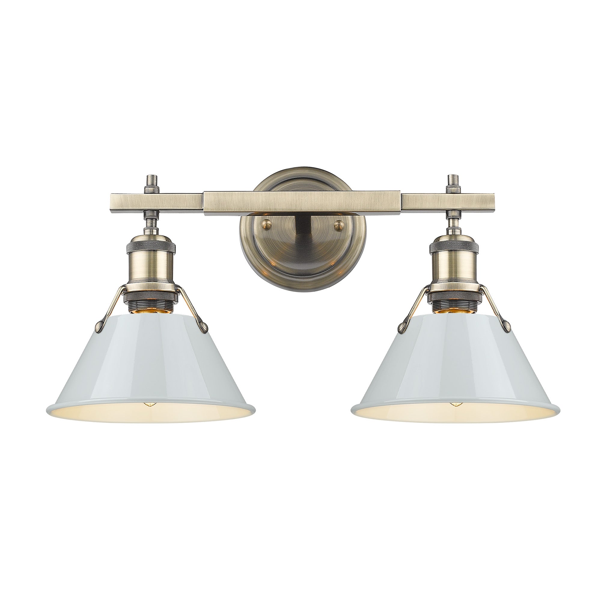 Orwell 2-Light Vanity Light in Aged Brass with Dusky Blue - - Golden Lighting