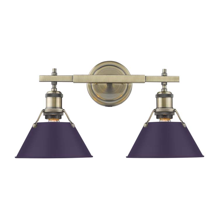 Yep by Golden Lighting Orwell 2-light Vanity in Aged Brass and Exotic Purple shade