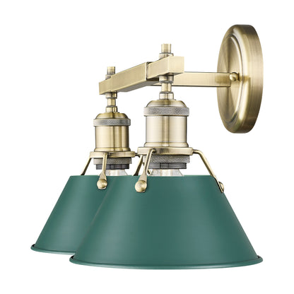 Yep by Golden Lighting Orwell 2-light Vanity in Aged Brass and Pine Green shade - - Golden Lighting