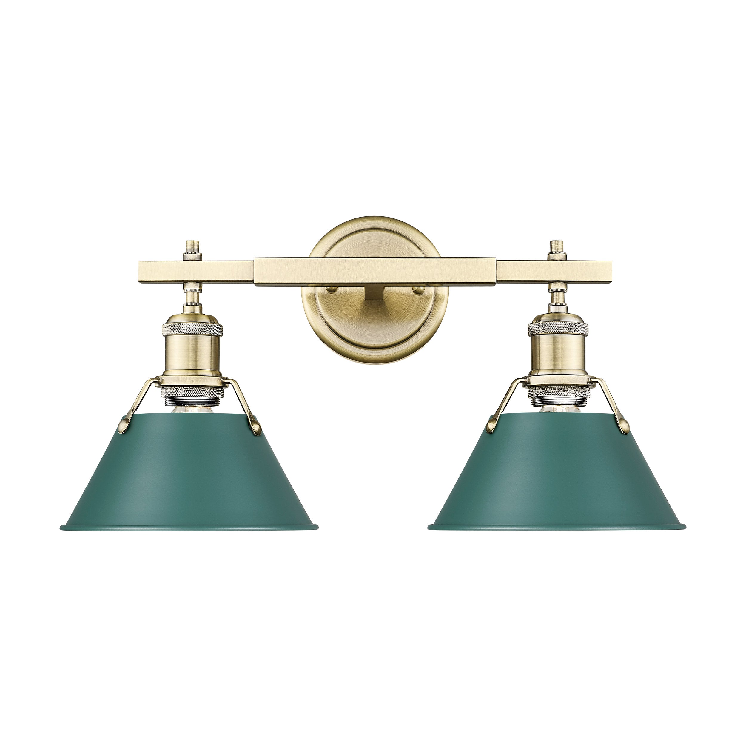 Orwell 2-Light Vanity Light in Aged Brass with Pine Green - - Golden Lighting