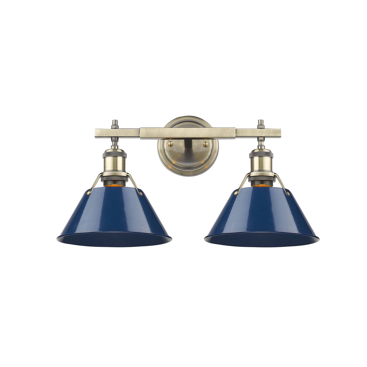 Orwell 2-Light Vanity Light in Aged Brass with Matte Navy - - Golden Lighting